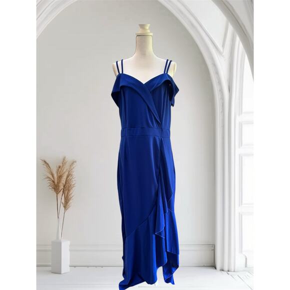 Royal Blue Off-the-Shoulder Ruffled Evening Evening Dress-XXL - Picture 5 of 10